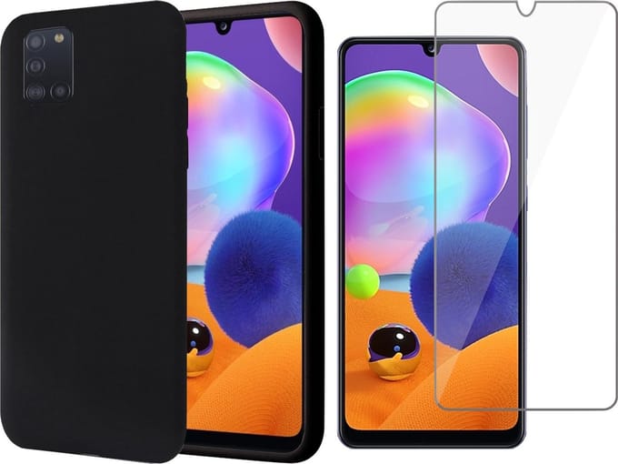 Hoesje geschikt voor Samsung A31 - Siliconen Case Zwart + Screen Protector