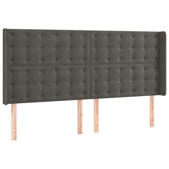 vidaXL - Hoofdbord - LED - 203x16x118/128 - cm - fluweel - donkergrijs