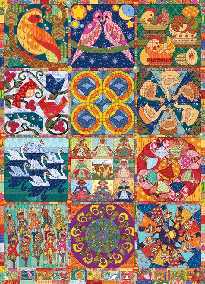 Puzzel van 1000 stukjes - Twaalf Dagen Kerstmis Quilt met Sample Poster