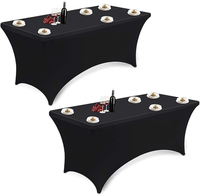 Set van 2 Rekbare Tafelkleden voor Hoge Tafels - Elastisch Polyester Kleed 183x75x75 cm Zwart