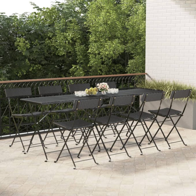 vidaXL - Opklapbare - stoelen, - 8 - stuks, - zwart, - van - polyrotan - en - staal.