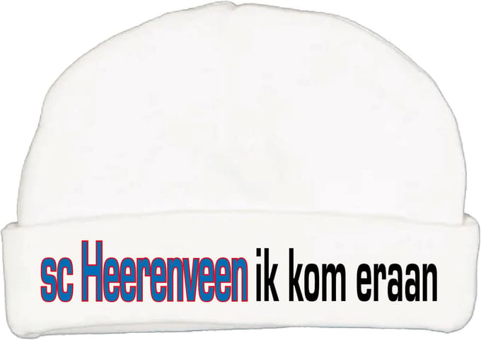 Babymutsje met de tekst: sc Heerenveen ik kom eraan !