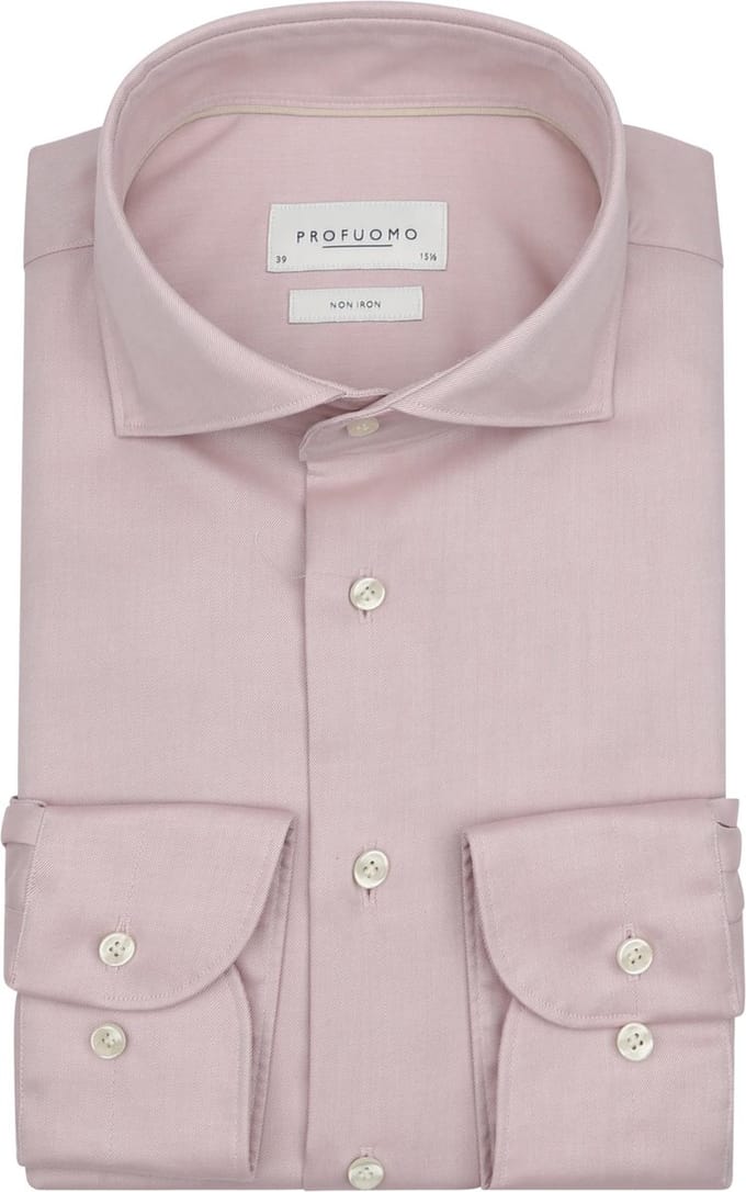 Profuomo Twill Overhemd Lichtroze - Maat 42 - Heren - Overhemden Formeel