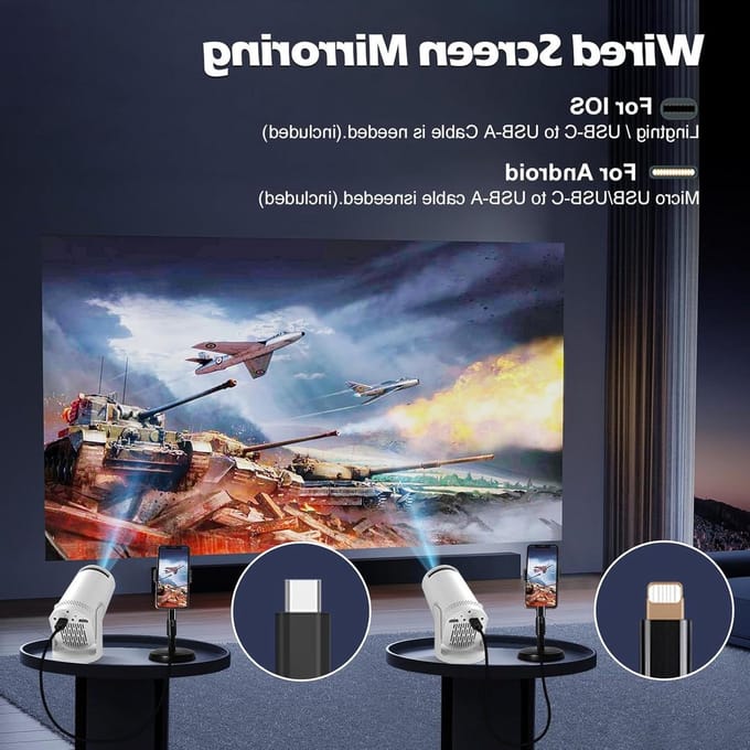 Mini Projector - Draagbare Beamer - Film Avond Thuis - 180 Graden Rotatie - 17-130 Inch Scherm - Wit
