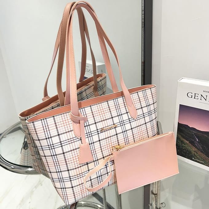 Ruitpatroon Tote Bag Grote Capaciteit Schoudertas Dames Nieuwe Boodschappentas roze