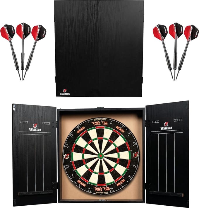 Compleet Home Dartboard Centre - kast dartbord en 2 dartsets (CAB518)