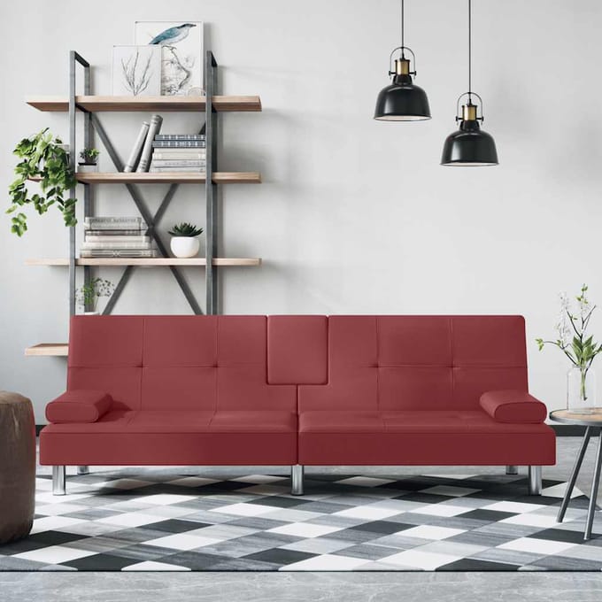 vidaXL - Slaapbank - met - bekerhouders - kunstleer - wijnrood