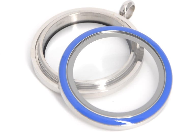 Floating Locket met blauwe Emaille rand (Ø 30mm)