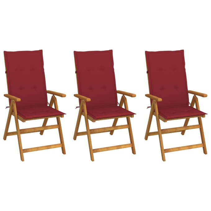 vidaXL - Inklapbare - stoelen - 3 - st - met - kussens - massief - acaciahout