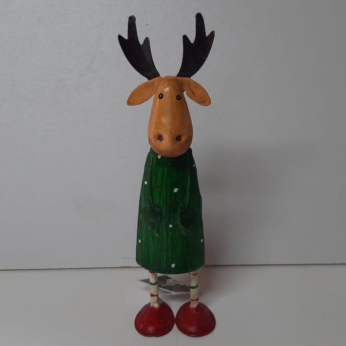 Kerst - Metalen beeldje van een staande Eland groen 15cm hoog