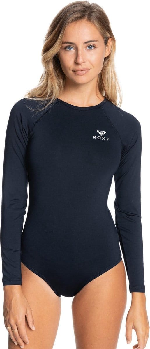 Roxy - UV Badpak voor dames - Essentials met korte rits - Longsleeve - True Black - maat XS (34)