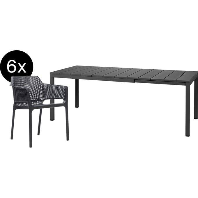 Nardi - Bundle Rio uitschuifbare tafel DurelTOP 140 cm + 6x Net Armleunstoel  antraciet - 4 - 6 Wochen