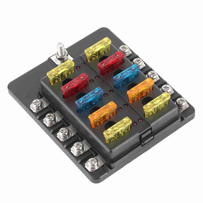10?Manier Schroef Moer Klemmen Zekeringkast Steekzekering Blok Houders met LED Indicator voor Auto Boot gray