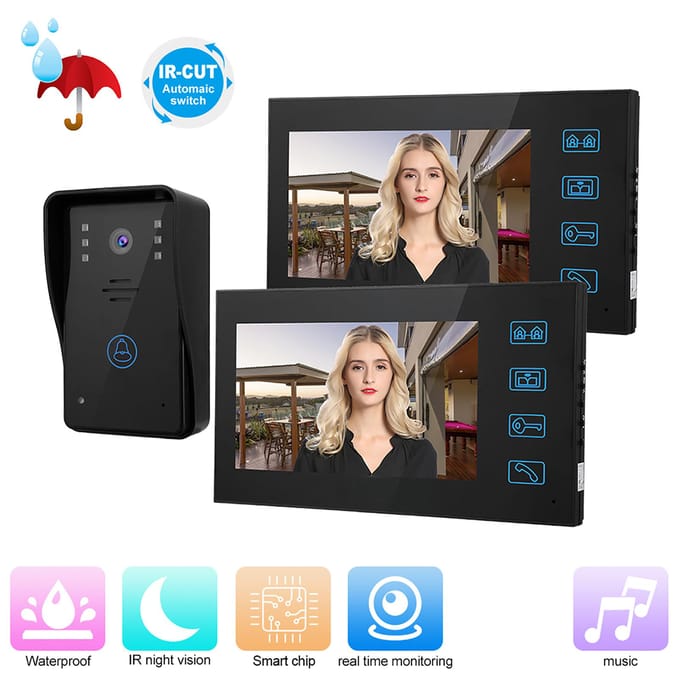 7-inch video-intercom, 2 monitoren, touchscreen-deurtelefoon, nachtzicht, toegangsdeurbelsysteem EU