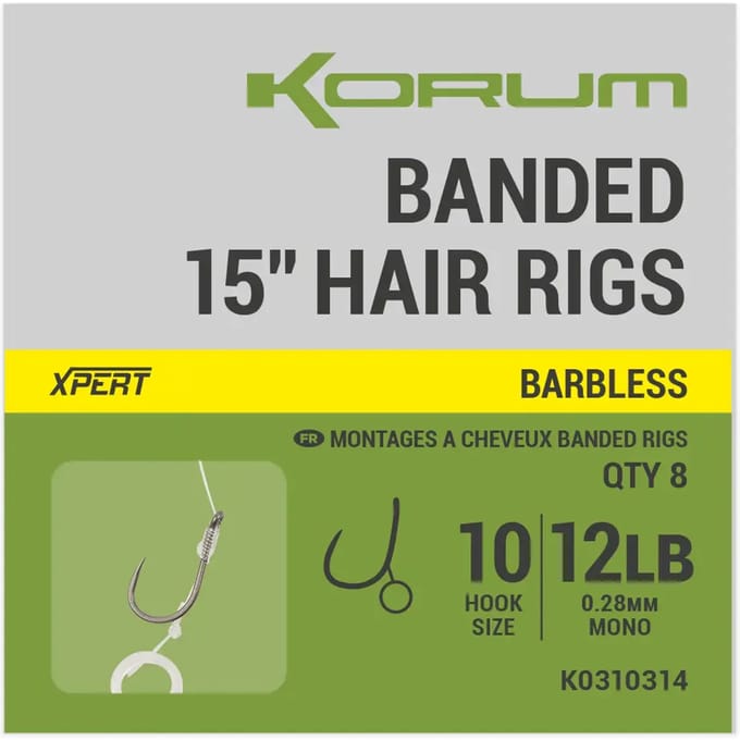 Dobber met een haak Korum Banded Hair Barbless (x8)