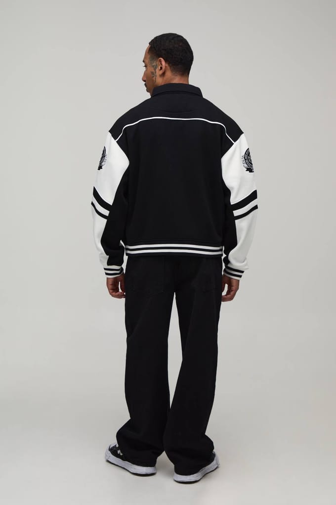 Boxy Fit Varsity Jack Met Kraag En Colour Block Design | Black | Size Small