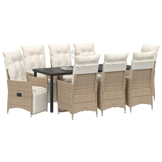 vidaXL - Tuin - Eettafel - Set - 9 - st - Beige - poly - rattan