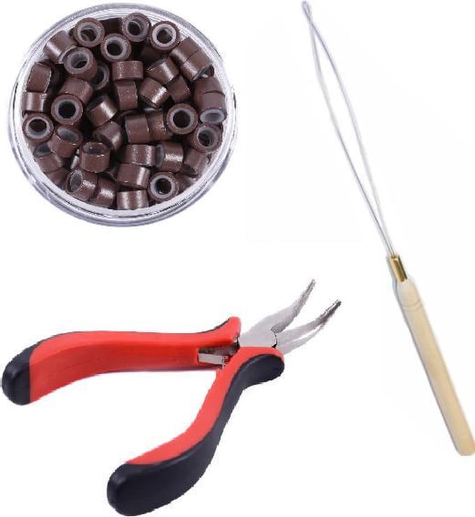 Combi-set Microring met silicone 100 stuks (Bruin) + microring loop + Extension tang / microring inzettang