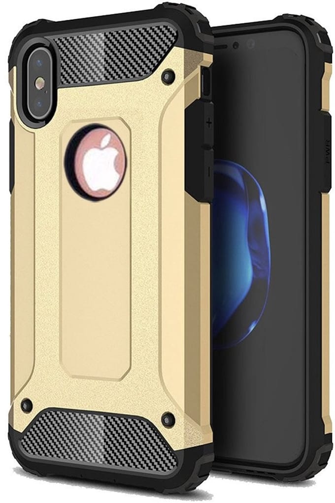 Ntech hoesje Geschikt voor iPhone Xr Dual layer Rugged Armor hoesje - Goud