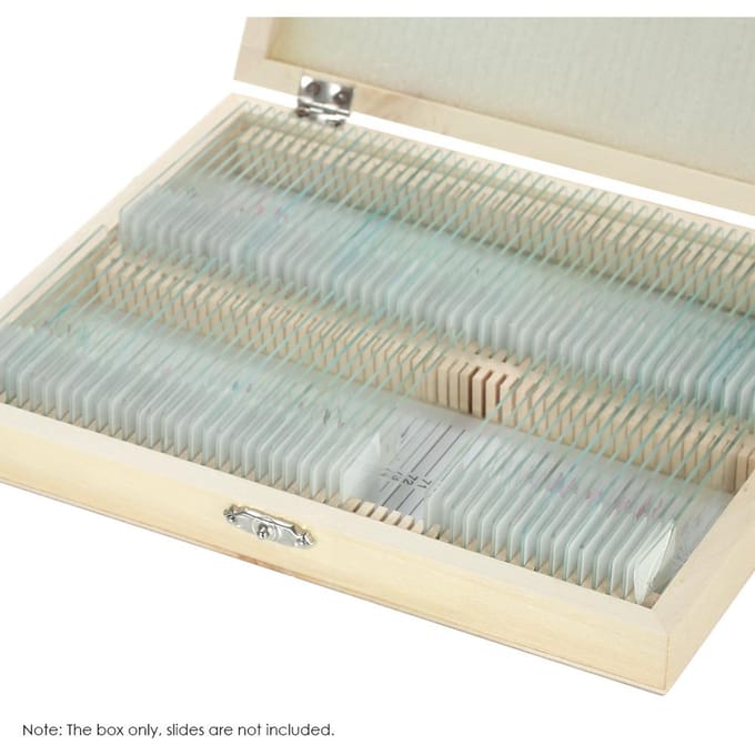 KKmoon 100-plaatsen houten bewaardoos voor geprepareerde microscoopglaasjes beige