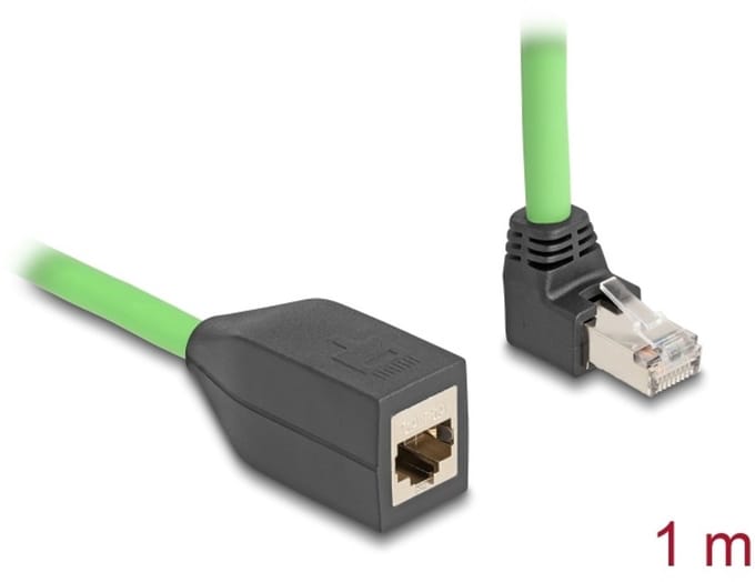 Delock RJ45 Network Extension Cable Cat.6A plug upwards angled to jack SF/UTP suitable for drag chains PUR (TPU) 1 m green