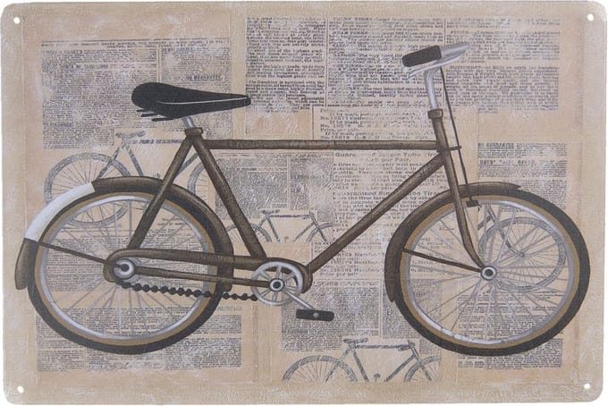 Clayre & Eef Tekstbord 30x20 cm Beige Grijs IJzer Fiets