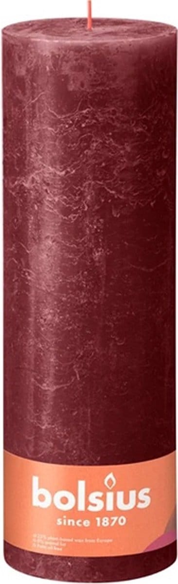 4 stuks Bolsius wijnrood rustiek stompkaars 300/100 (200 uur) Velvet Red