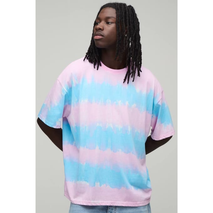 Oversized Gestreept Tie Dye T-shirt | Pink | Size Medium