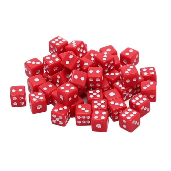 Lot de 50 dés de jeu en plastique blanc/noir/rouge en acrylique red