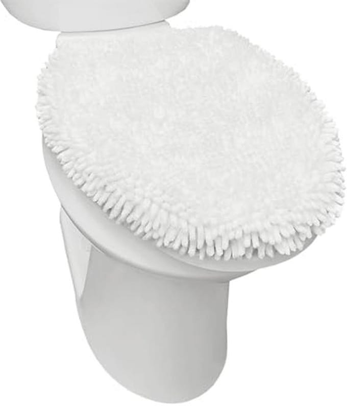 Luxe Pluche Chenille Shag Toilet Deksel Cover - 47 cm x 49,8 cm - Wit