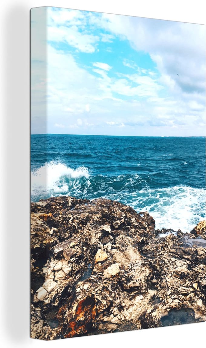 Canvas Schilderij Zomer - Zee - Water - Rots - 20x30 cm - Wanddecoratie