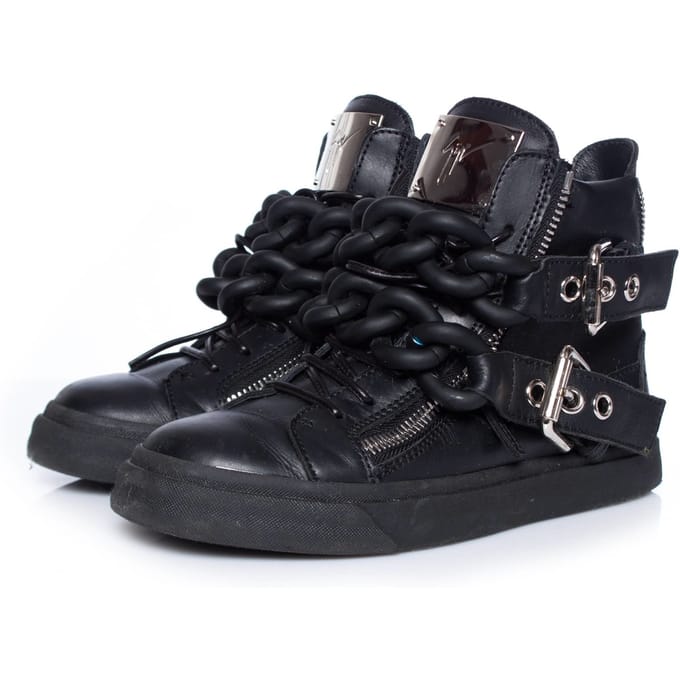 Giuseppe Zanotti Zwarte Double Chain Leren Hoge Sneakers.