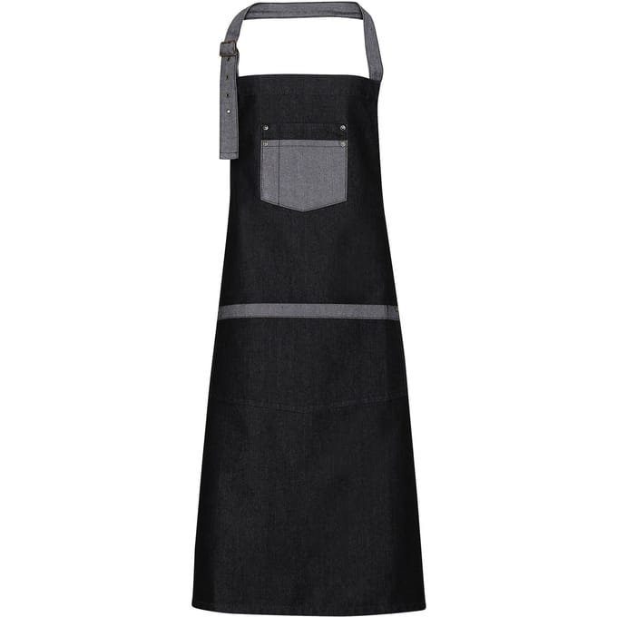 Premier Unisex Domein Contrast Denim Bib Schort (Zwarte denim)