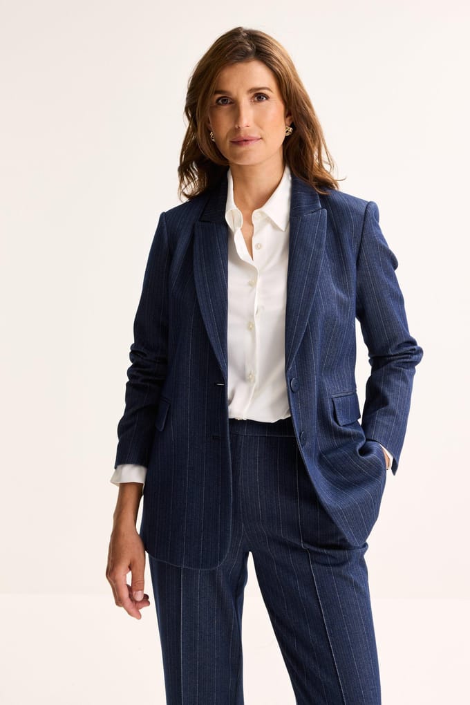Jersey Blazer Met Krijtstreep