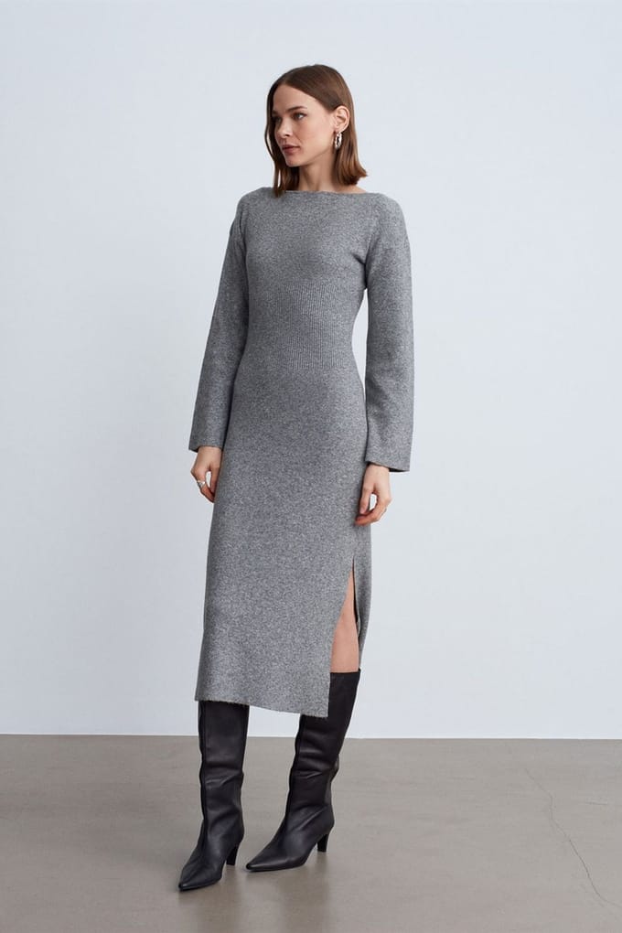 Geribde Bodycon Midi-jurk met Split