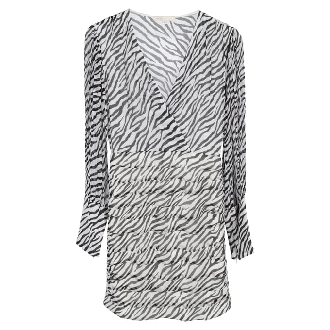 Maje Ribane mini-jurk met zebraprint in zwart-witte viscose