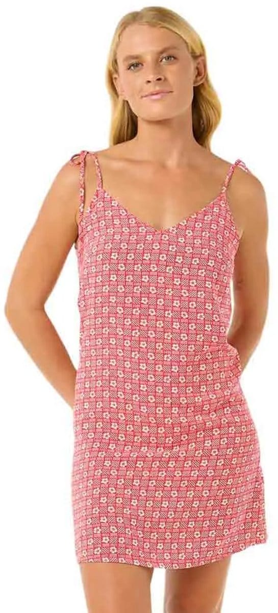 Rip Curl Cala Mayor Mini Tie Mouwloze Korte Jurk Roze M Vrouw