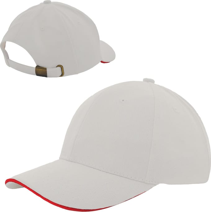 6 Panel Cap van zwaar geborsteld katoen met koperen bucklesluiting - Grijs / Rood