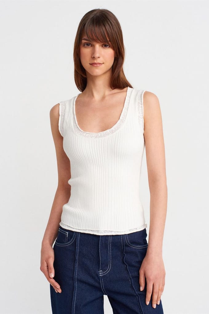 Geribbelde Mouwloze Cami Blouse