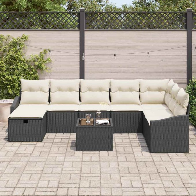 vidaXL Bankstel met kussen 8 pcs poly rattan