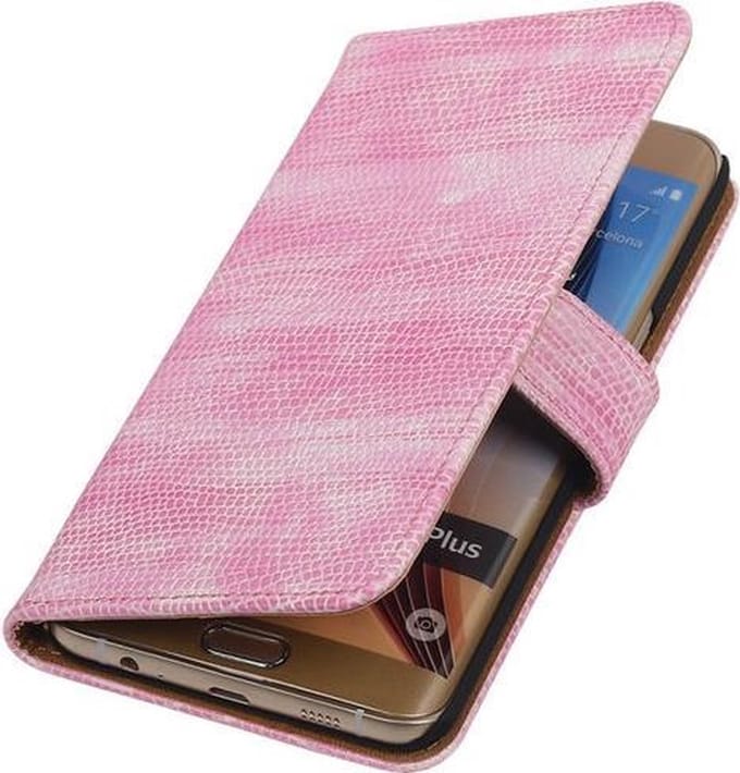 Lizard Roze Bookstyle Hoesje - Samsung Galaxy S6 edge Plus