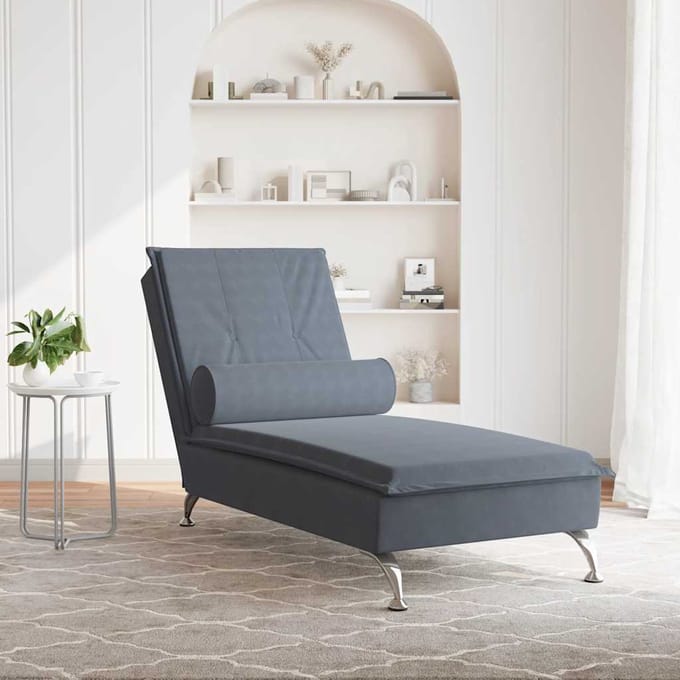 vidaXL - Massage - chaise - longue - met - bolster - fluweel - donkergrijs