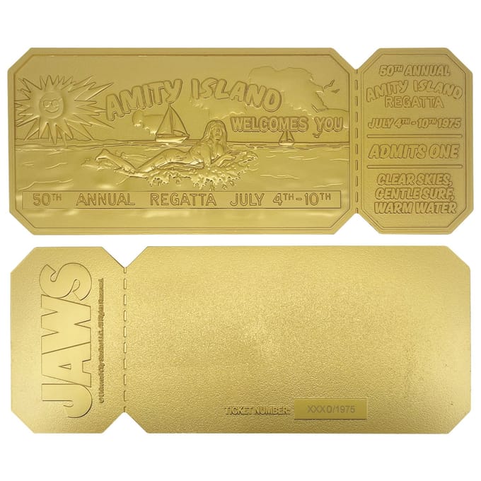 FaNaTtik Jaws Replica 1/1 50th Anniversary Regatta Ticket 24k Gold Plated Replica: 1/1