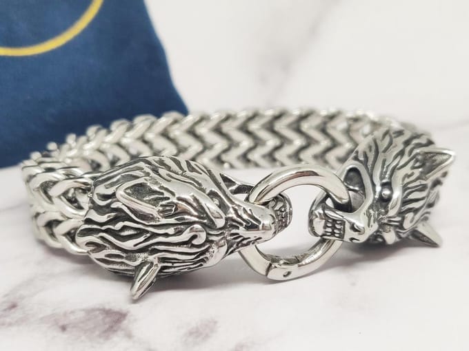 Mei's - Viking The Wolves - armband heren - RVS zilver - polsmaat 16 cm