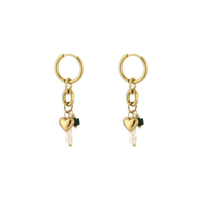 Oorbellen Dangling Love - Groen - Stainless Steel - Goud