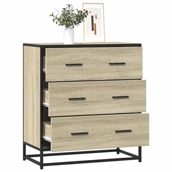 vidaXL - Dressoir - 68x35x76 - cm - bewerkt - hout - en - metaal - sonoma - eikenkleur