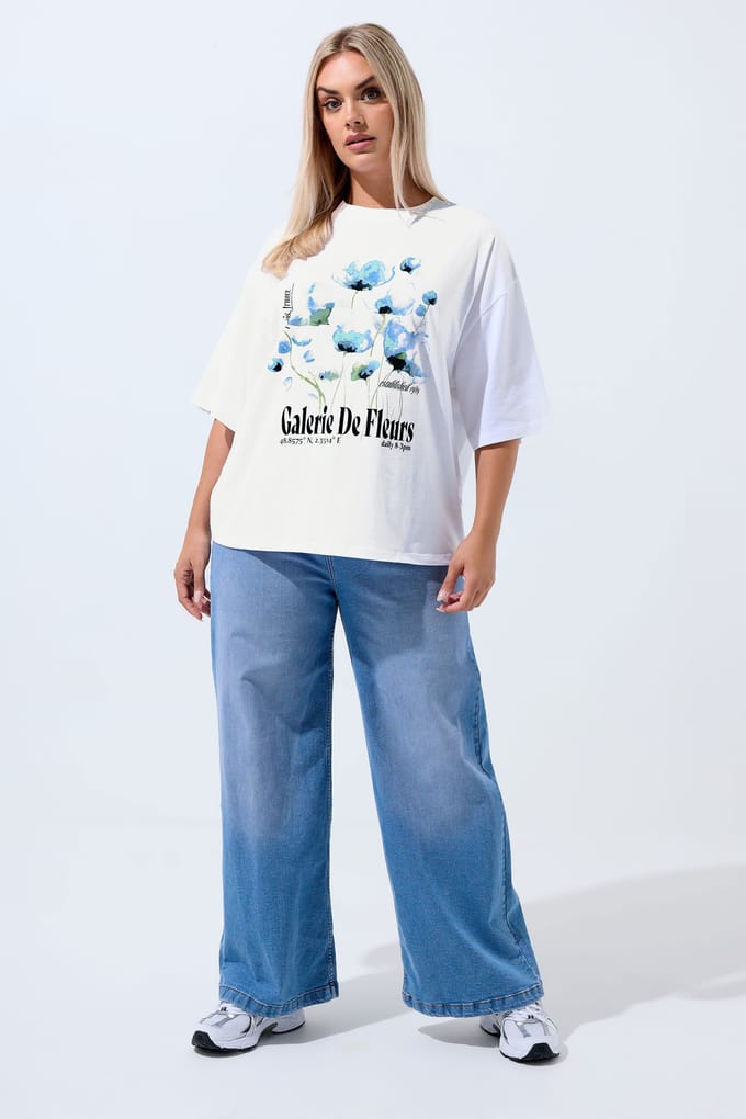 Limited Collection Wit 'Galerie De Fleurs' Bloemen Tshirt Size 48
