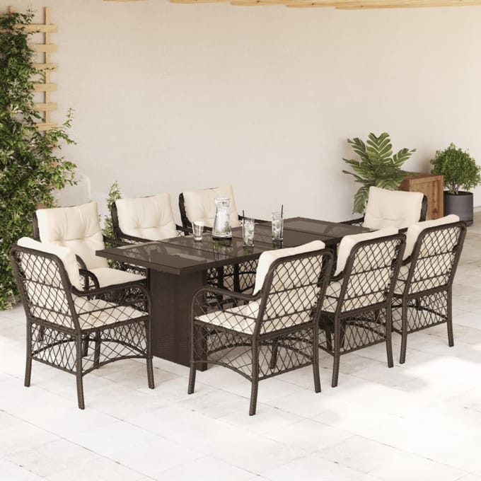 vidaXL - 9-delige - Tuinset - met - kussens - poly - rattan - bruin