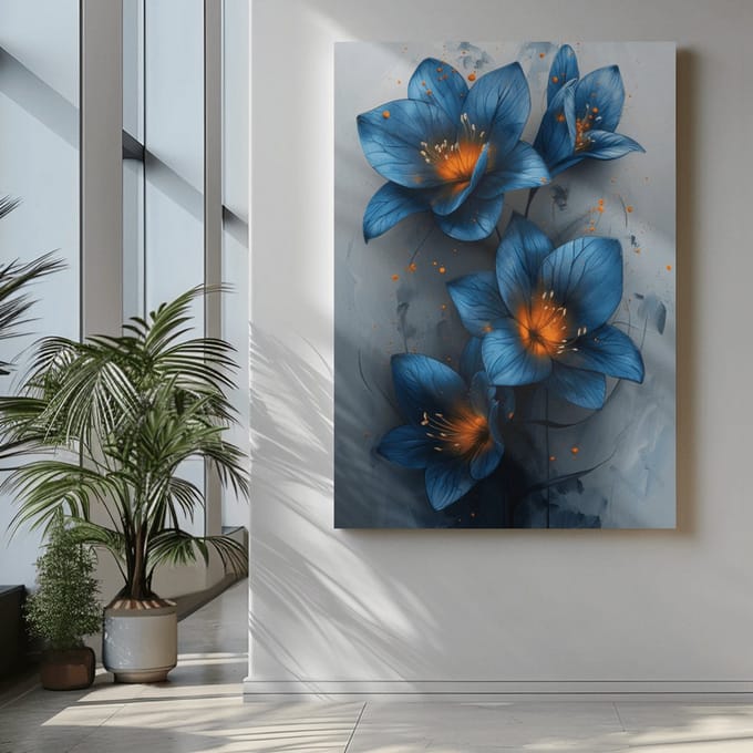 Canvas Schilderij - Bloemen - Blauwe Bloemen - 60x40x2 cm