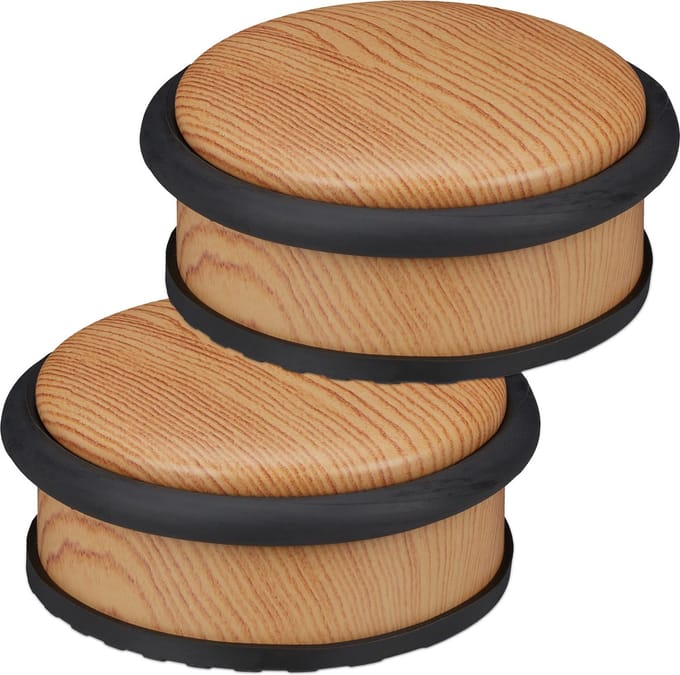 2x deurstopper binnen - deurhouder - houtlook - rubber - H 5 cm - deurvastzetter